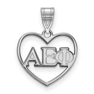 Sterling Silver Alpha Epsilon Phi Heart Greek Letters Pendant